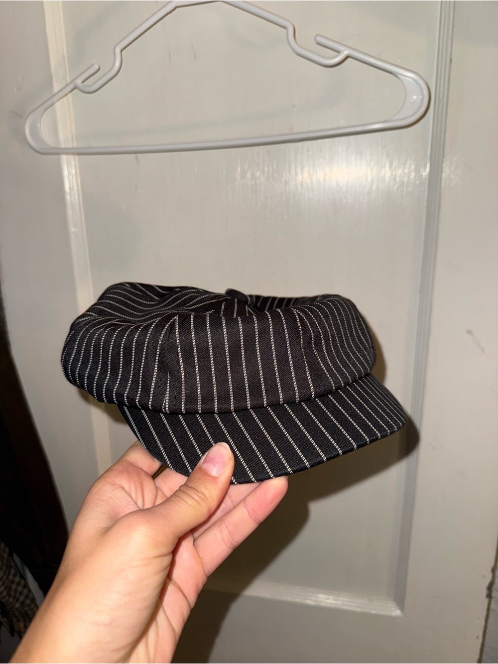 Free People Black Pinstripe Newsboy Cap